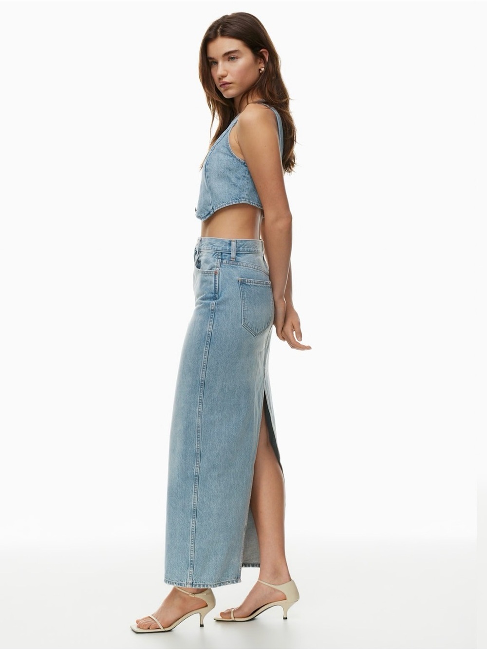 Denim Forum Light Blue Maxi Denim Skirt with Side Slit